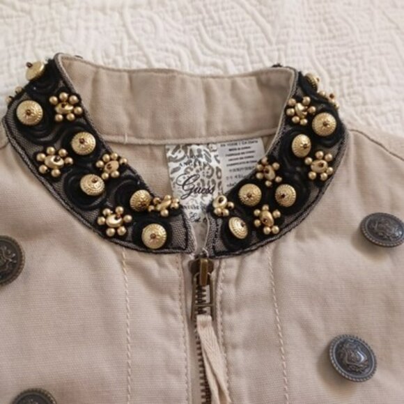 NEW Guess Military-Style Beige Jacket Kids Embellished Collar & Button Accents M - Picture 4 of 13